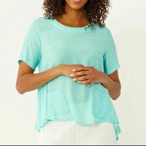 New Red Coral Turquoise High Low Crinkle Top Size XL bin 4A